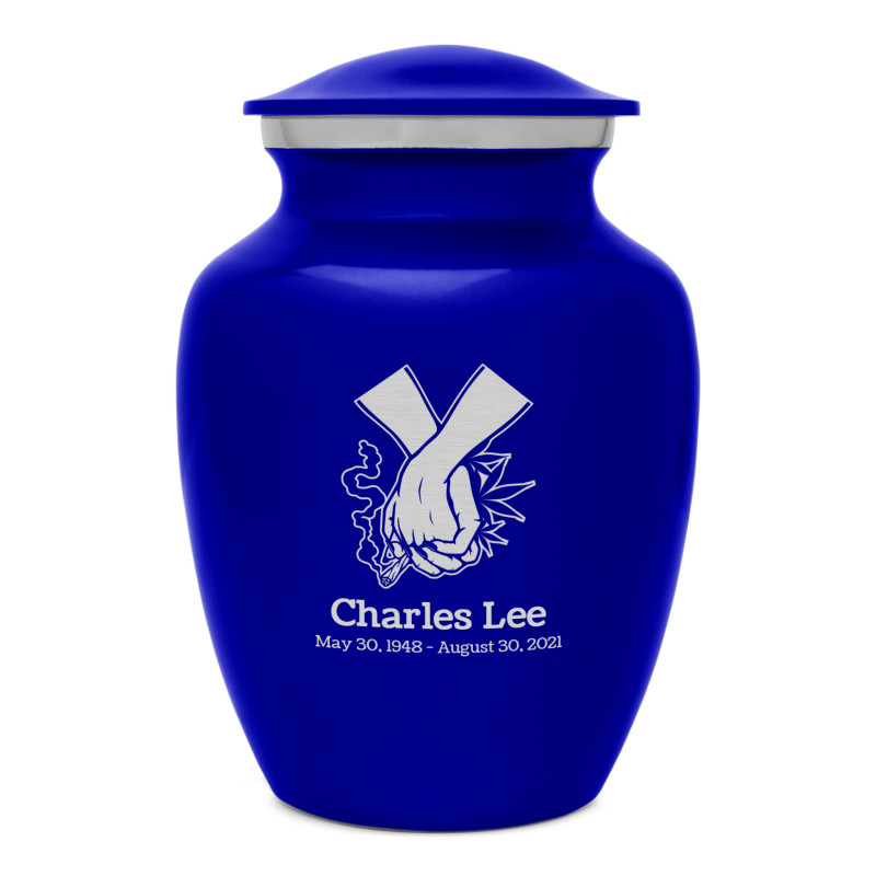 Marijuana Holding Hands Sharing Urn - Midnight Blue