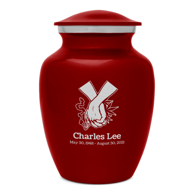 Marijuana Holding Hands Sharing Urn - Ruby Red