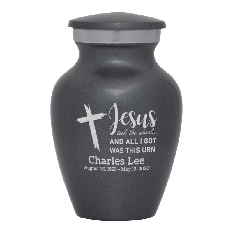 Jesus Took The Wheel Keepsake Urn - Gunmetal Gray