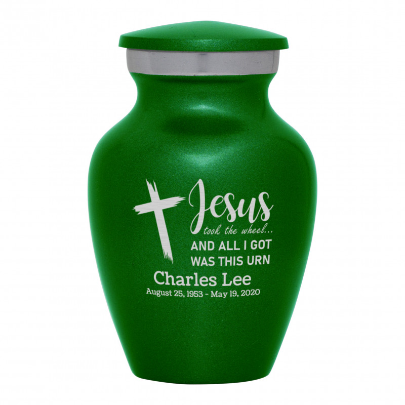 Jesus Took The Wheel Keepsake Urn - Shamrock Green