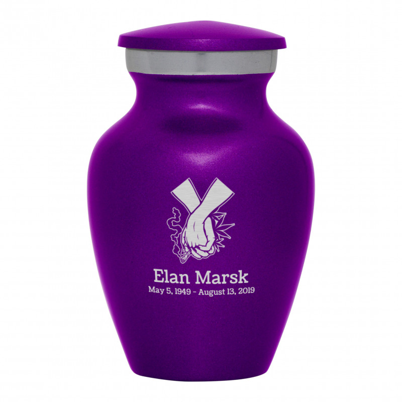 Marijuana Holding Hands Keepsake Urn - Purple Luster
