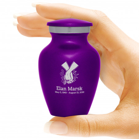Marijuana Holding Hands Keepsake Urn - Purple Luster