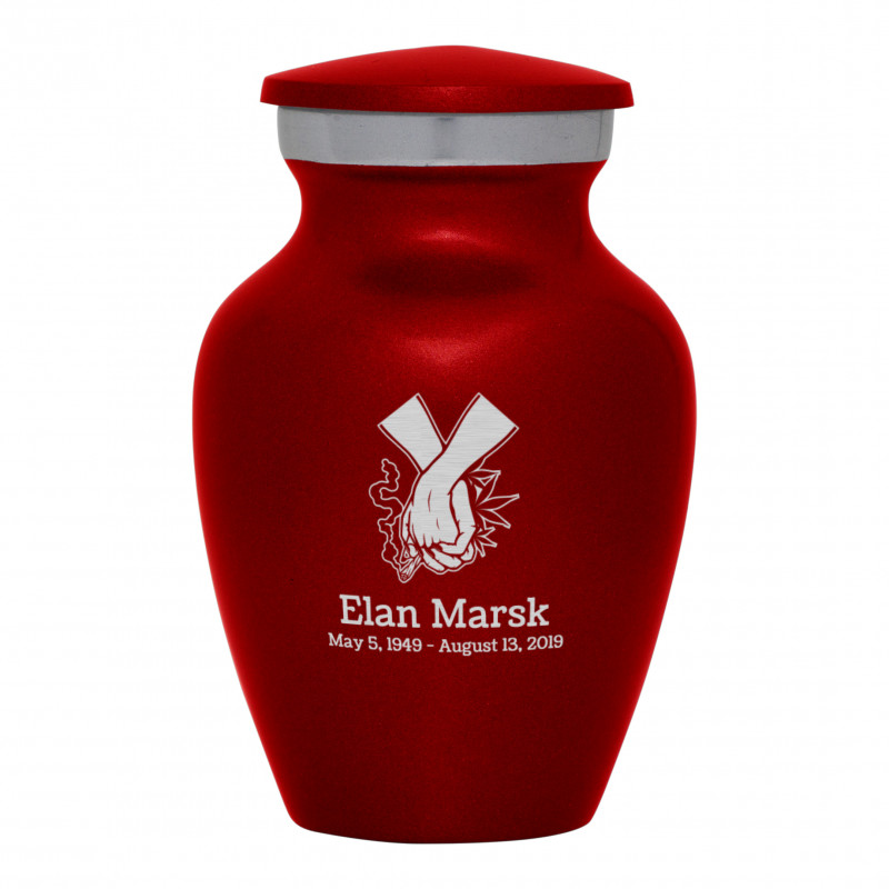 Marijuana Holding Hands Keepsake Urn - Ruby Red