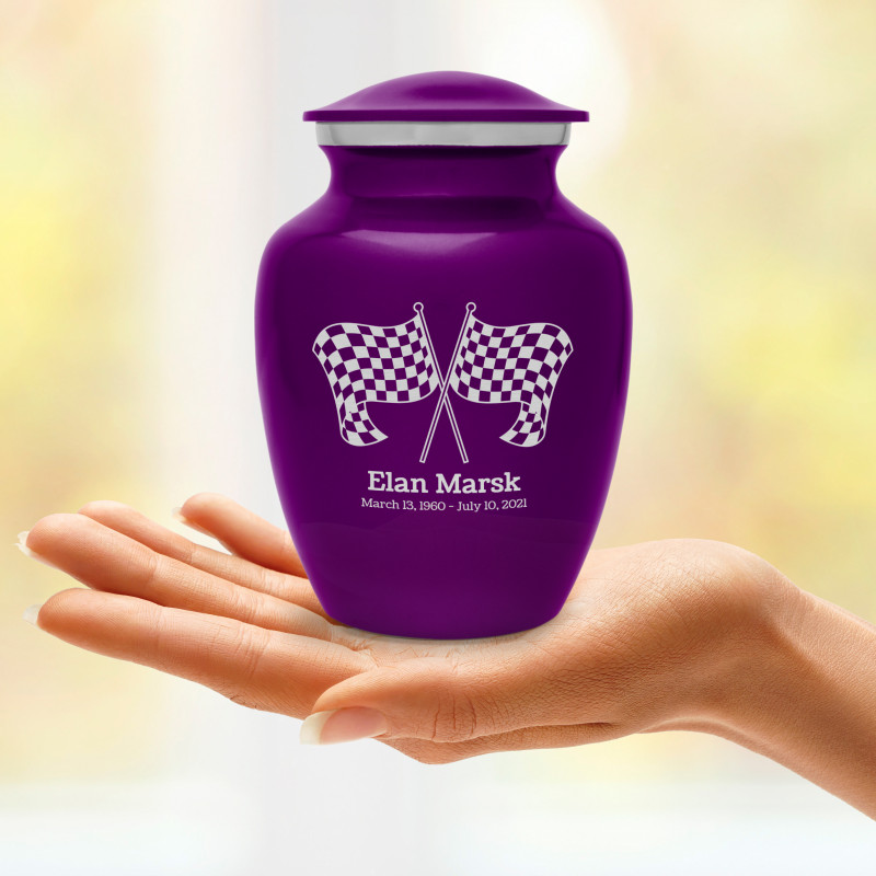 Race Checkered Flag Sharing Urn - Purple Luster