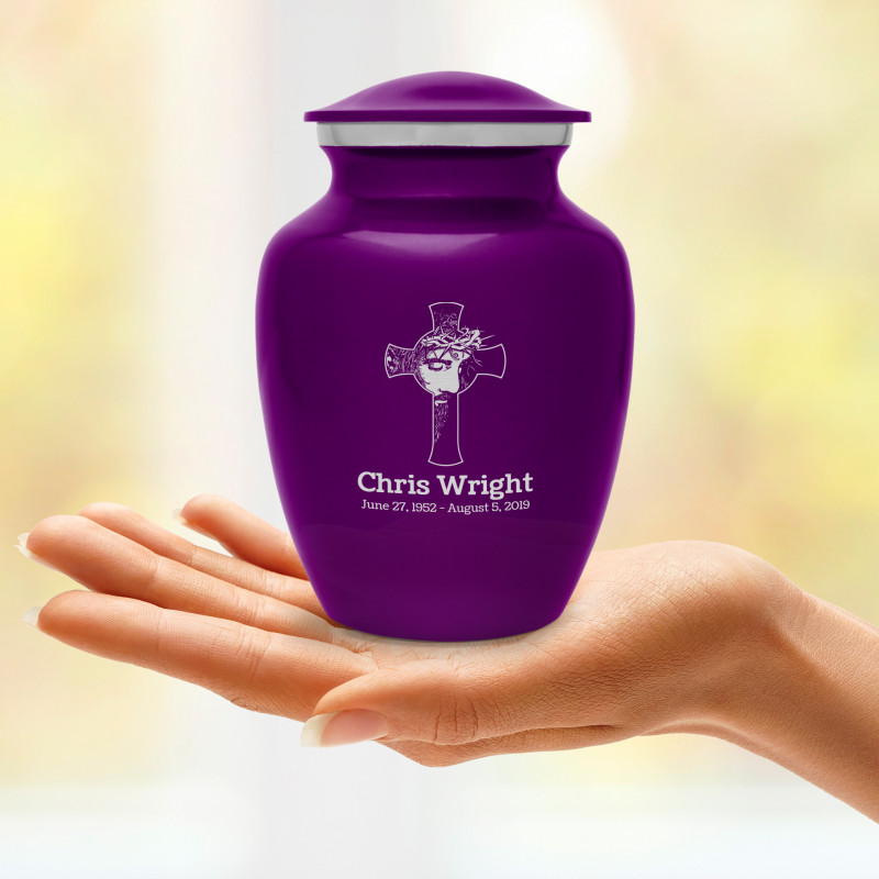 Jesus Crucifix Sharing Urn - Purple Luster