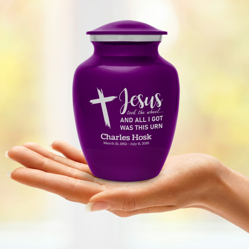 Jesus Took The Wheel Sharing Urn - Purple Luster