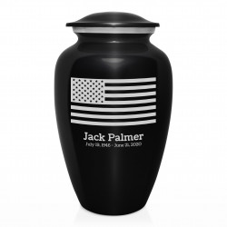 American Flag Cremation Urn - Jet Black