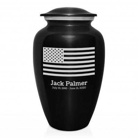 American Flag Cremation Urn - Jet Black