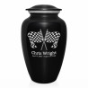 Race Checkered Flag Cremation Urn - Jet Black