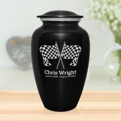 Race Checkered Flag Cremation Urn - Jet Black