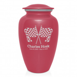 Race Checkered Flag Cremation Urn - Rose Pink