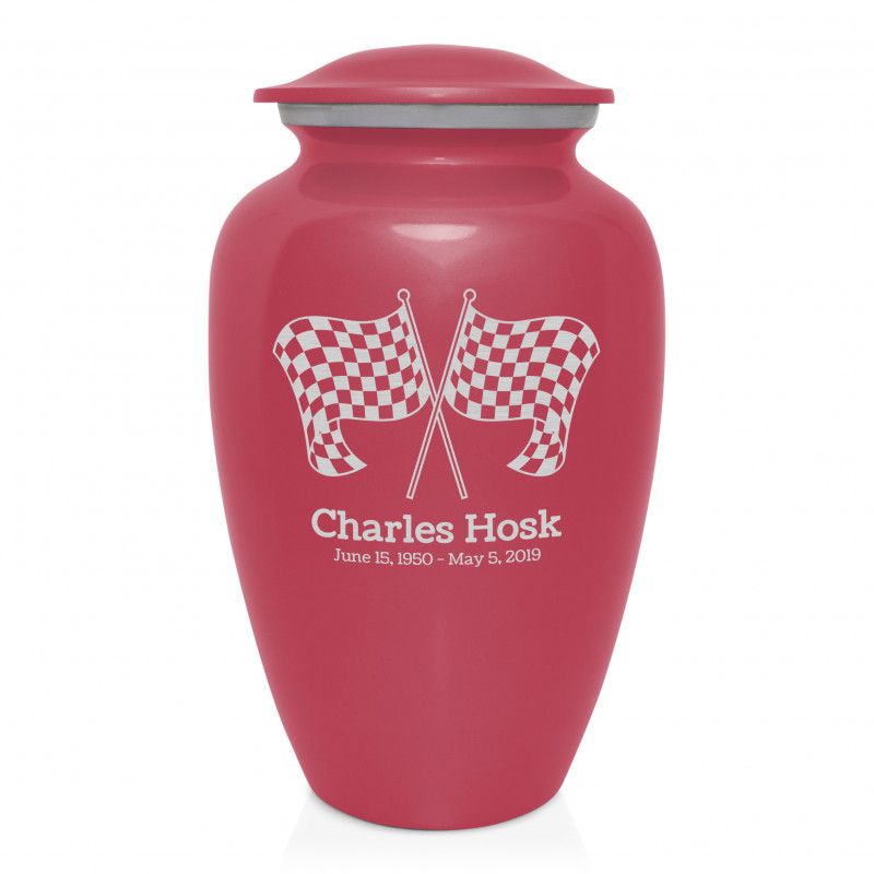 Race Checkered Flag Cremation Urn - Rose Pink