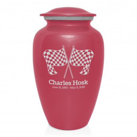 Race Checkered Flag Cremation Urn - Rose Pink