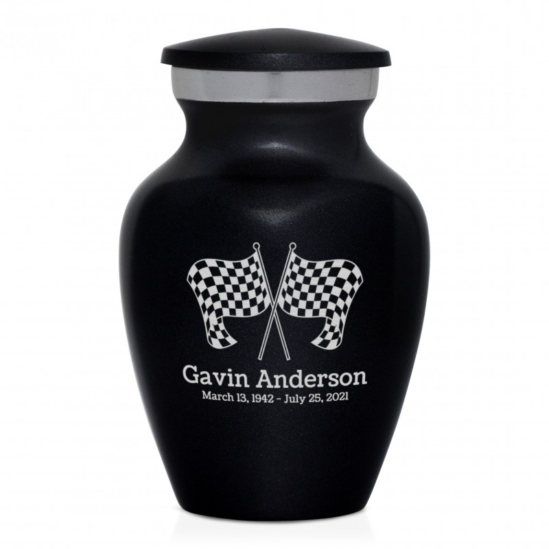 Race Checkered Flag Keepsake Urn - Jet Black