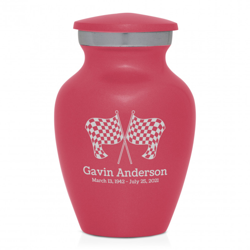 Race Checkered Flag Keepsake Urn - Rose Pink