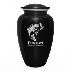 Bass Fishing Cremation Urn - Jet Black