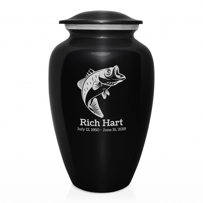 Bass Fishing Cremation Urn - Jet Black