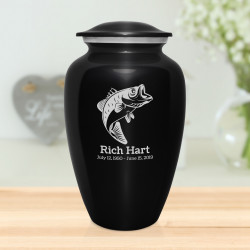 Bass Fishing Cremation Urn - Jet Black