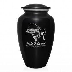 Salmon Fishing Cremation Urn - Jet Black