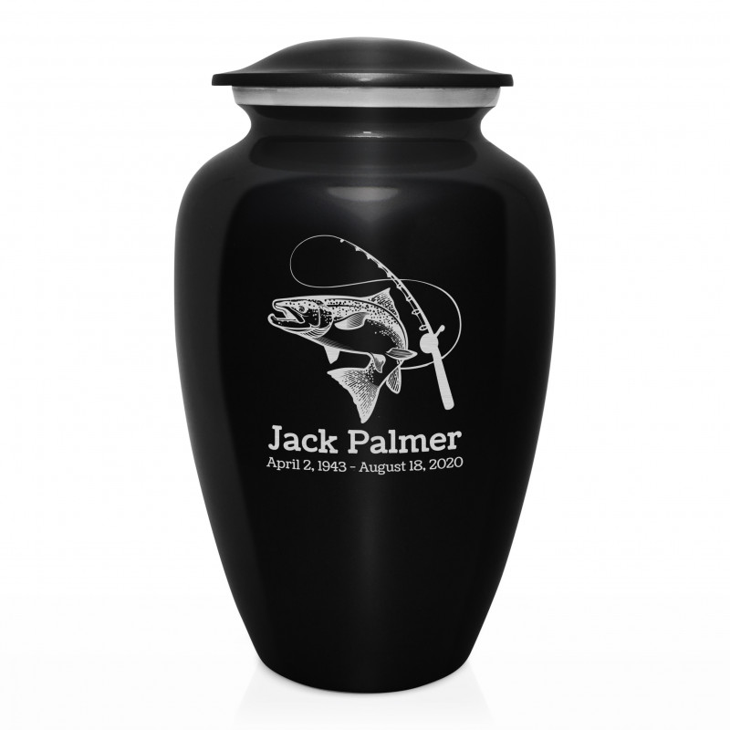 Salmon Fishing Cremation Urn - Jet Black
