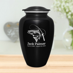 Salmon Fishing Cremation Urn - Jet Black