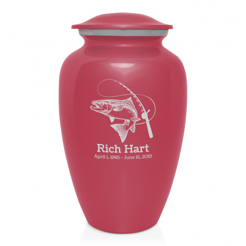 Salmon Fishing Cremation Urn - Rose Pink