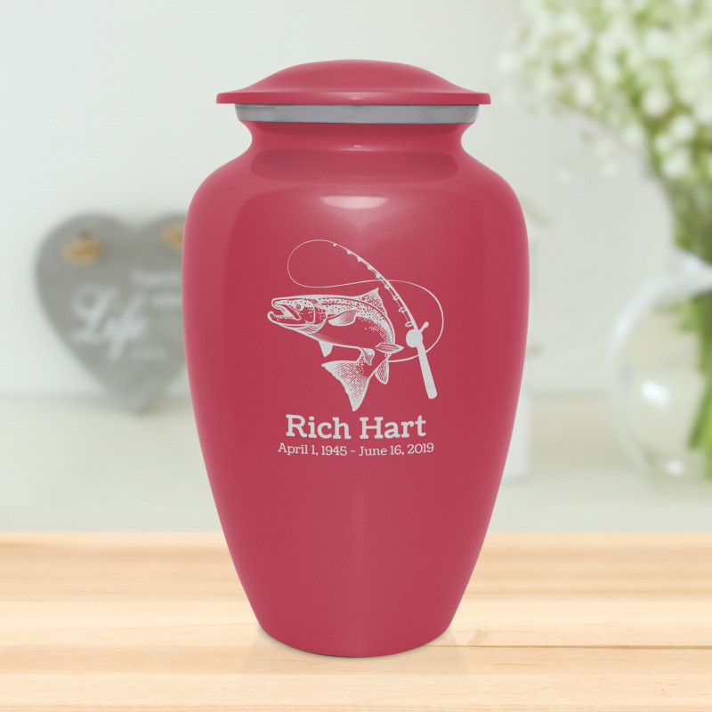 Salmon Fishing Cremation Urn - Rose Pink