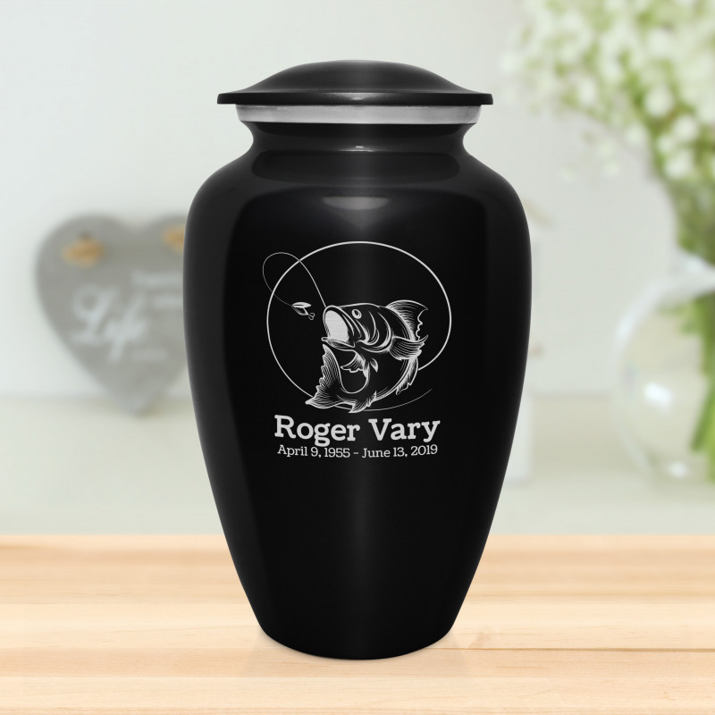 Lure Hit Fishing Cremation Urn - Jet Black