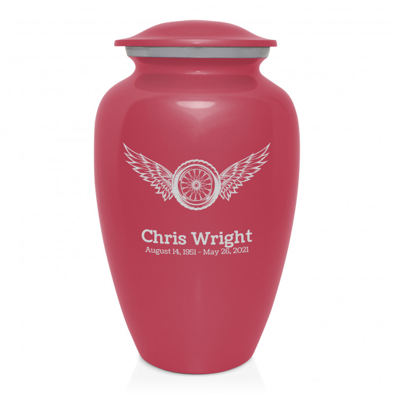 Winged Wheel Cremation Urn - Rose Pink