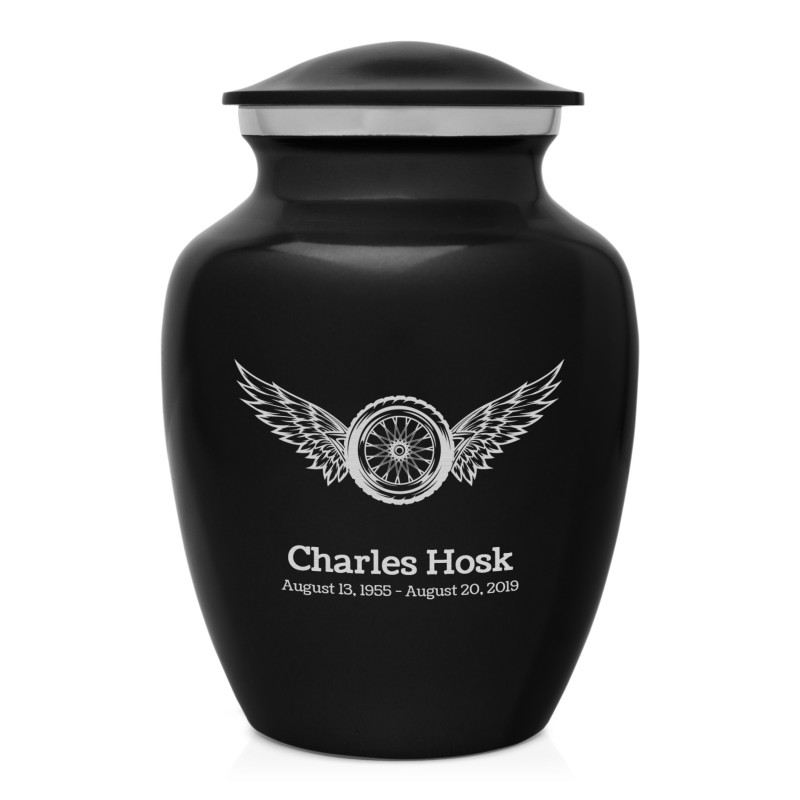 Winged Wheel Sharing Urn - Jet Black