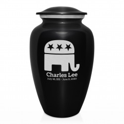 Republican Elephant Cremation Urn - Jet Black
