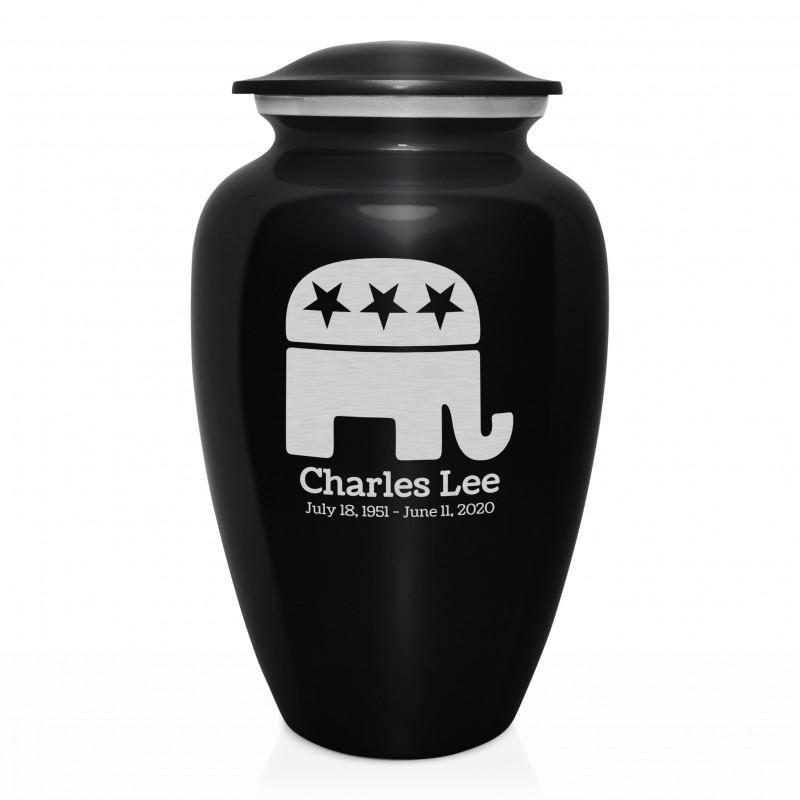 Republican Elephant Cremation Urn - Jet Black