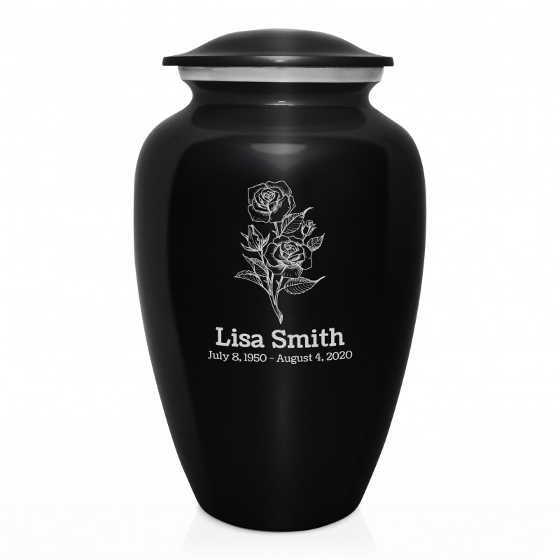 Rose Cremation Urn - Jet Black