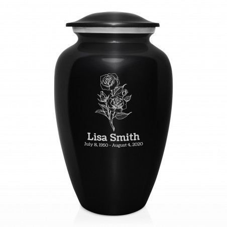 Rose Cremation Urn - Jet Black