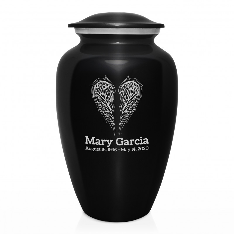 Angel Wings Cremation Urn - Jet Black