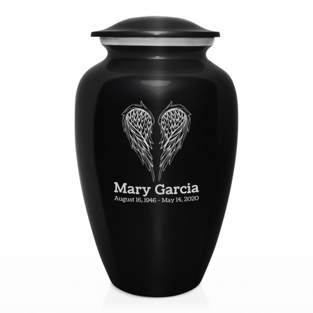 Angel Wings Cremation Urn - Jet Black