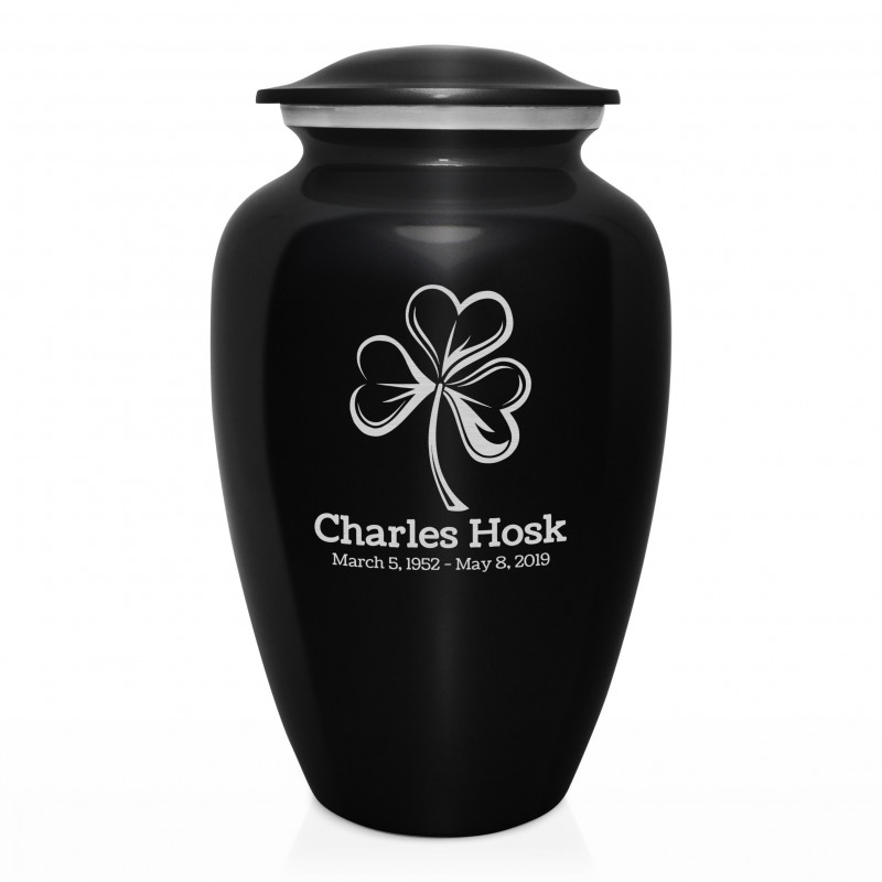 Shamrock Cremation Urn - Jet Black