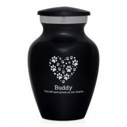 Keepsake Pawprint Heart Pet Cremation Urn - Jet Black