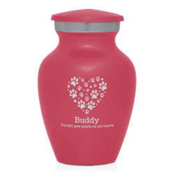 Keepsake Pawprint Heart Pet Cremation Urn - Rose Pink