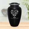 Extra Large Pawprint Heart Pet Cremation Urn - Jet Black