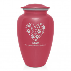 Extra Large Pawprint Heart Pet Cremation Urn - Rose Pink