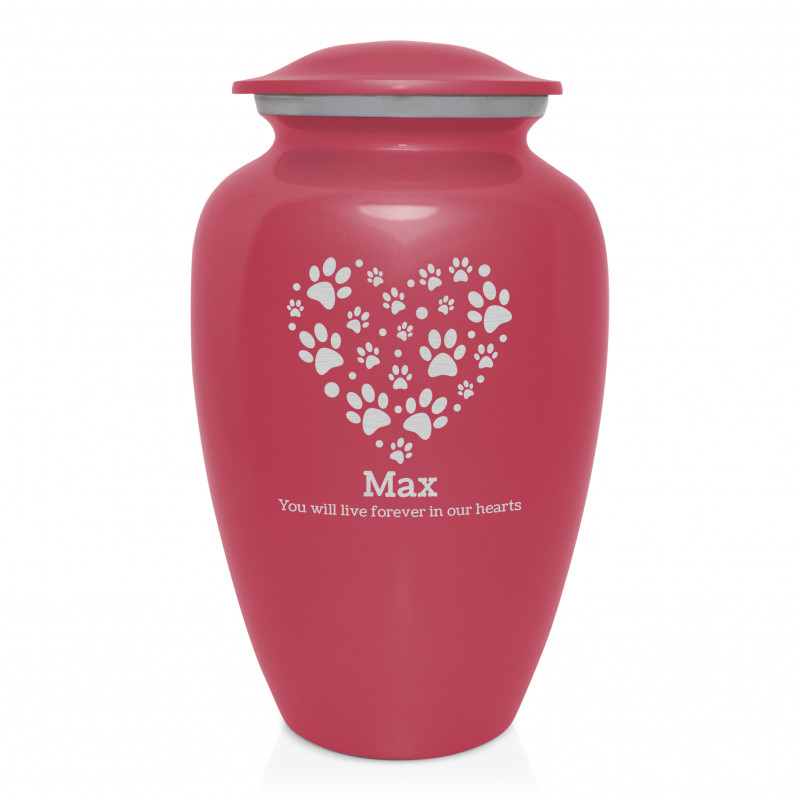 Extra Large Pawprint Heart Pet Cremation Urn - Rose Pink