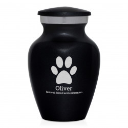 Keepsake Pawprint Pet Cremation Urn - Jet Black