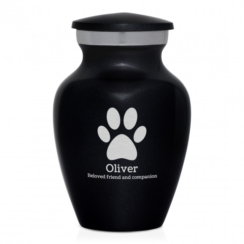 Keepsake Paw Print Pet Cremation Urn - Jet Black