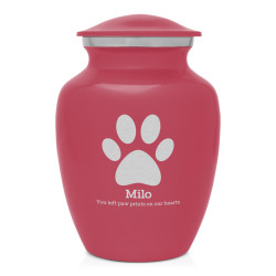 Small Pawprint Pet Cremation Urn - Rose Pink