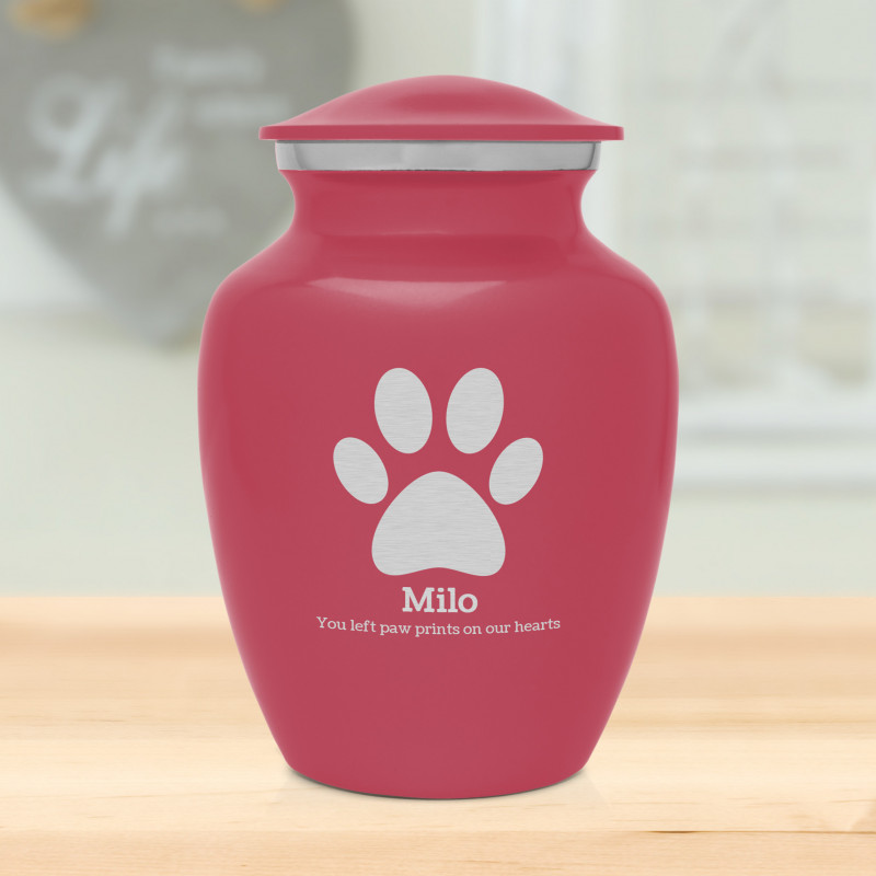 Small Paw Print Pet Cremation Urn - Rose Pink