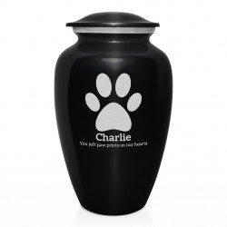 Extra Large Pawprint Pet Cremation Urn - Jet Black
