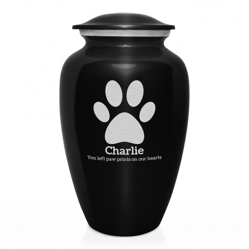 Extra Large Pawprint Pet Cremation Urn - Jet Black