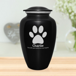 Extra Large Pawprint Pet Cremation Urn - Jet Black
