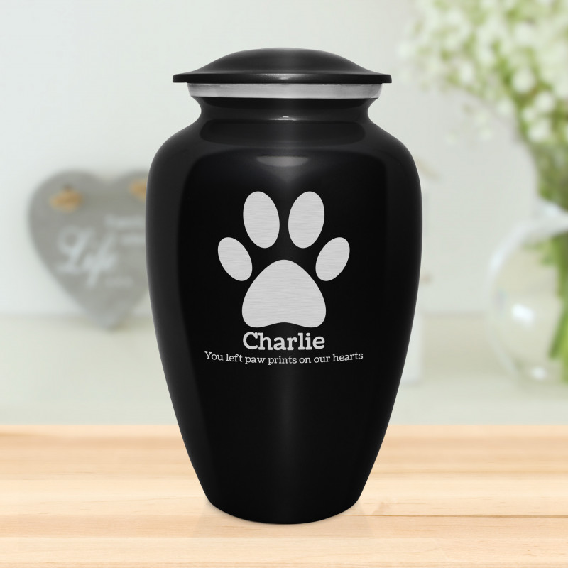 Extra Large Paw Print Pet Cremation Urn - Jet Black